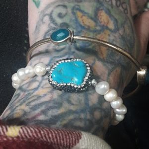 Vintage genuine turquoise and pearl bracelet